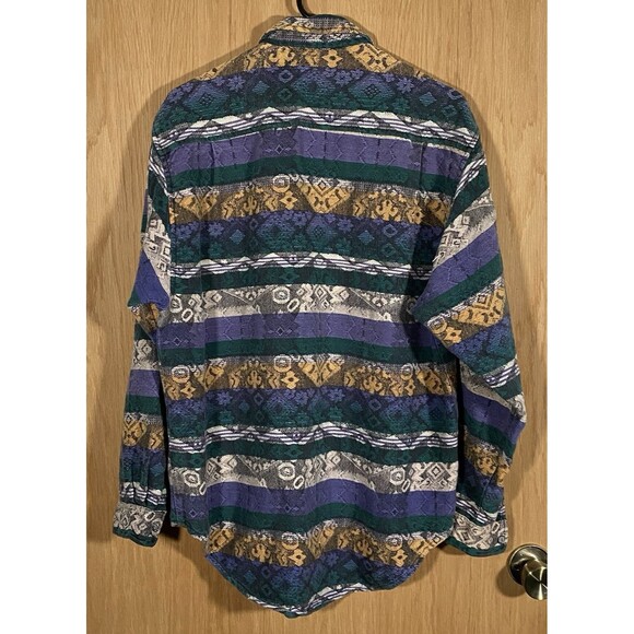 Vtg Lemon & Soda Boho Western Shacket Heavy Cotton Stripes Multicolor Textured M - Picture 2 of 12
